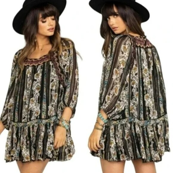 NWPT Free People Womens Dance Magic Chiffon Embroidered Floral Tunic.  SZ L - Picture 2 of 6